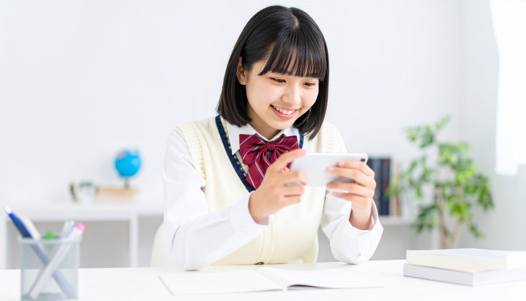 スマホで学習する女子生徒